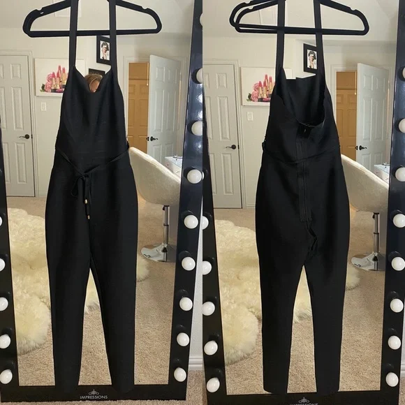 Bella: Bandage Jumpsuit w/ string belt -Black (Small) - Picture 3 of 4